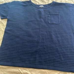 T by Talbots ladies Navy Textured Knit Short-Sleeve Top with Chest Pocket